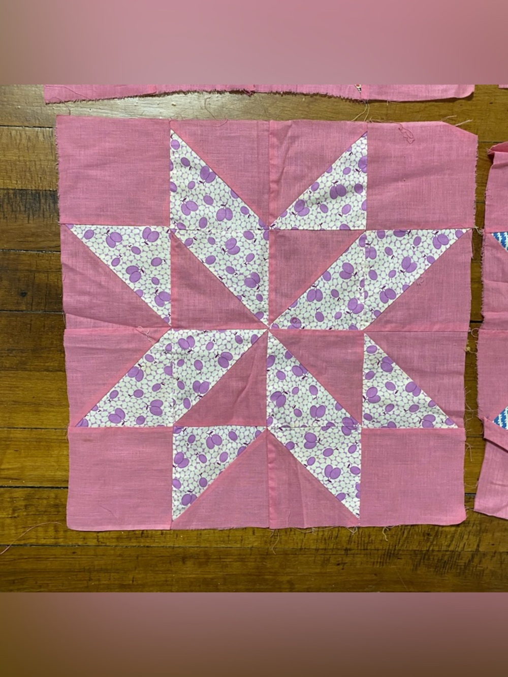 Set of 9 Vintage 8 Point Star Feed Sack Quilt Blocks 15 1/2” x 15 1/2” each - Picture 4 of 10